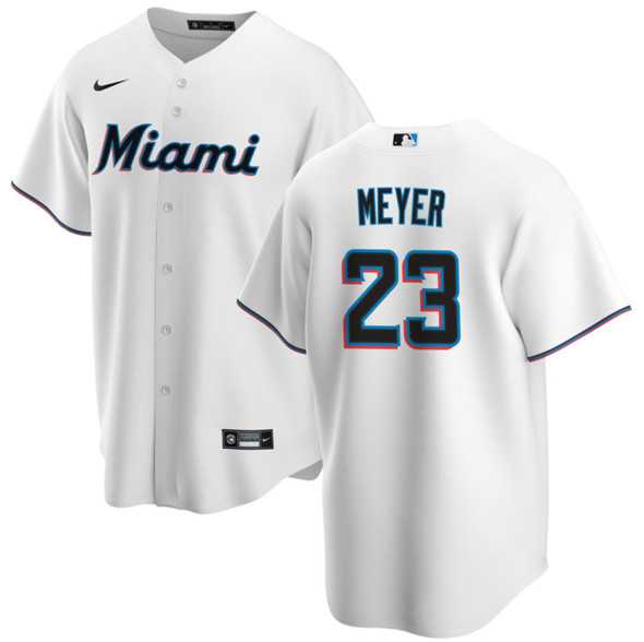 Mens Miami Marlins #23 Max Meyer White Cool Base Stitched Jersey Dzhi